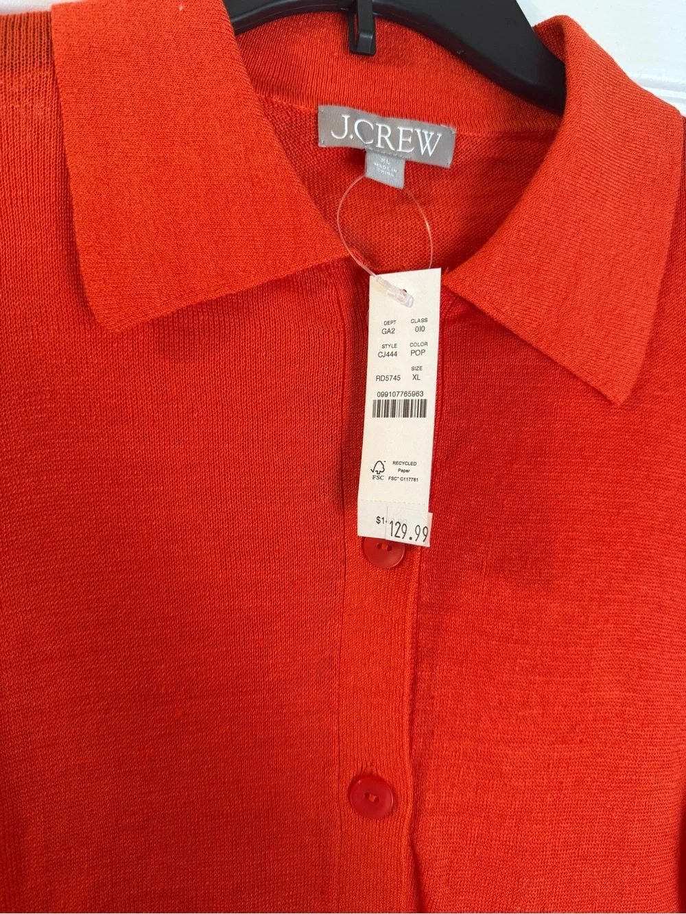 NWT J. Crew Women's Orange/Red Button-Up Collared 100% Linen Cardigan